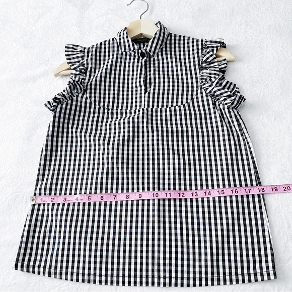 Zara Black & White Gingham Ruffle Cap Sleeve Blouse - Picture 8 of 11